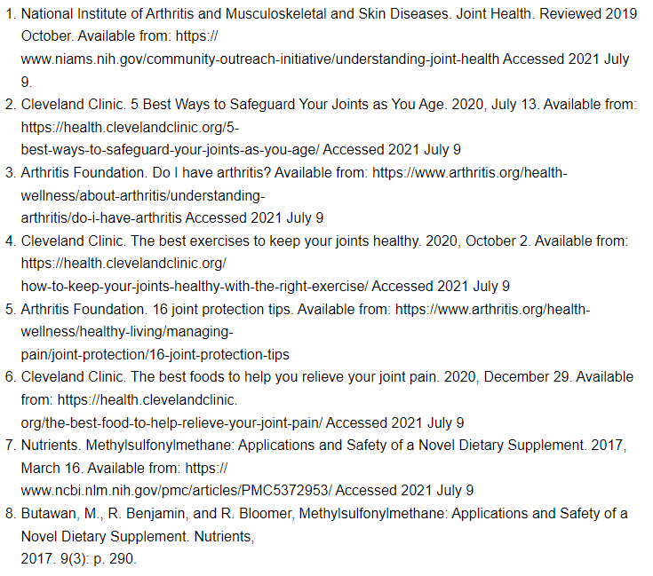 Joint health brochure - Medical references